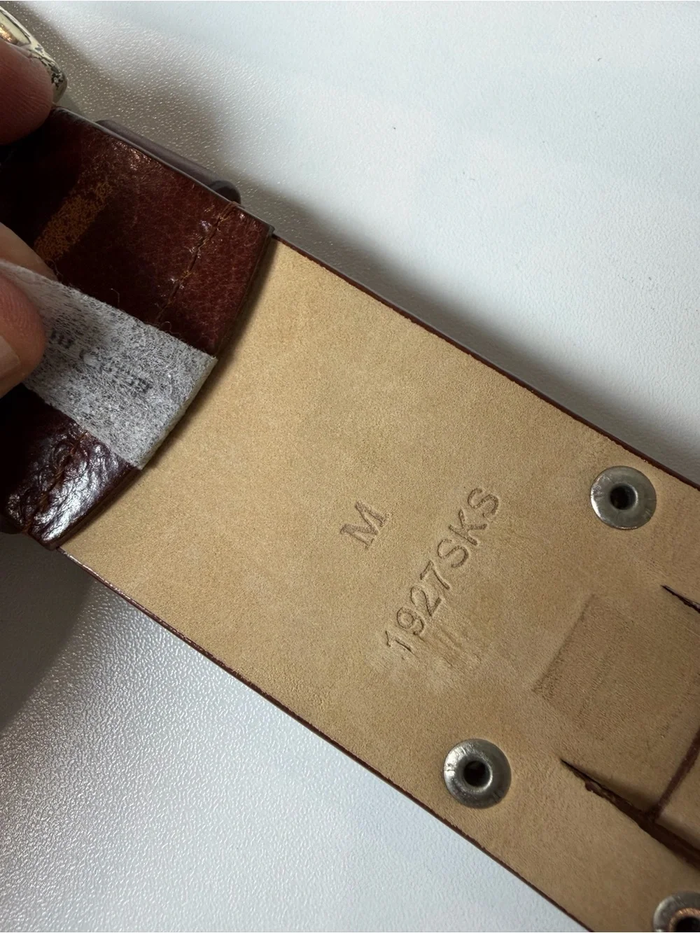 Saks Fifth Avenue Medium Woven Knit Brown Studded Genuine Italian Leather Belt